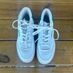 Reebok Club C Mid Shoes - white with green and gold detailing, W, size 7.5